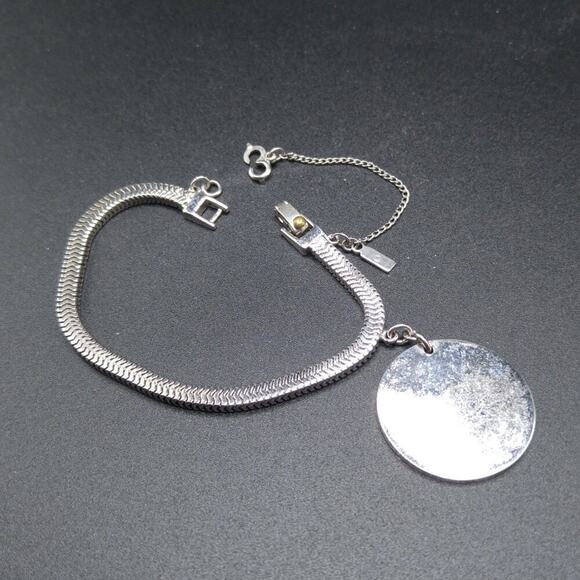 Vintage Monet Mid-Century Snake Chain Bracelet, Engravable Disk, 7 Inches - Picture 13 of 13